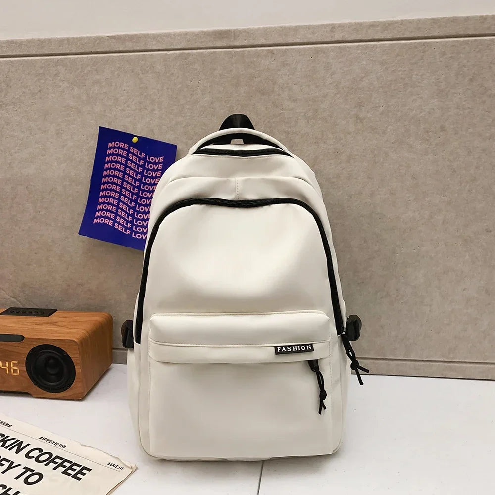 Large Capacity Solid Color Student Backpack Junior and high school simple black travel backpack