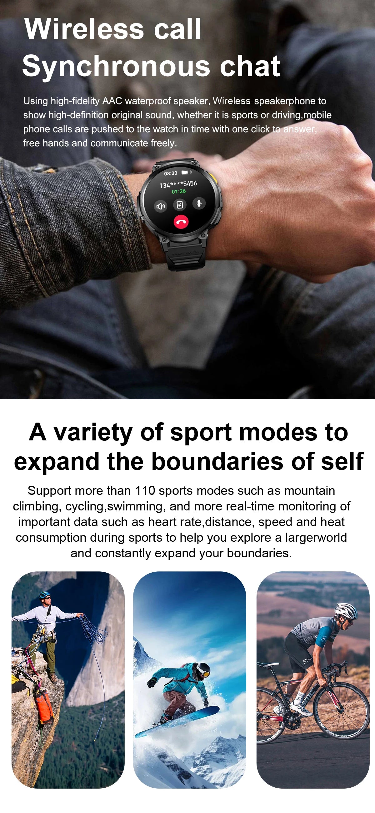 LIGE 1.85” HD Screen LED Flashlight Smart Watch Men 730mAh Large Battery BT Call Man Bracelet Waterproof Fitness Men Smartwatch