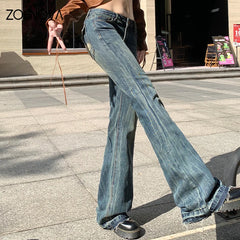 Y2K Street Casual Women's Jeans Flared Pants Fashion Slim Fit Office Lady Overalls Retro