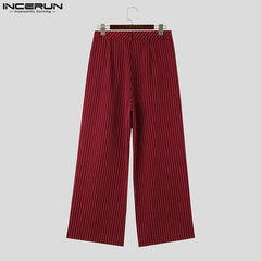 Korean Style Men Pantaloons Fashion High Waist Stripe Long Pants