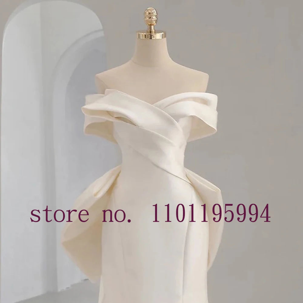 White Bridesmaid Dresses: Neck Bow Zipper Up Back Satin Mermaid Wedding Dress