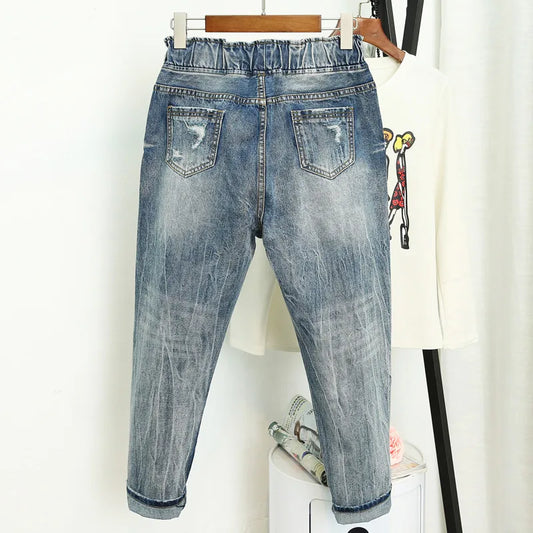 Summer Ripped Boyfriend Jeans For Women Fashion Loose Vintage High Waist Jeans
