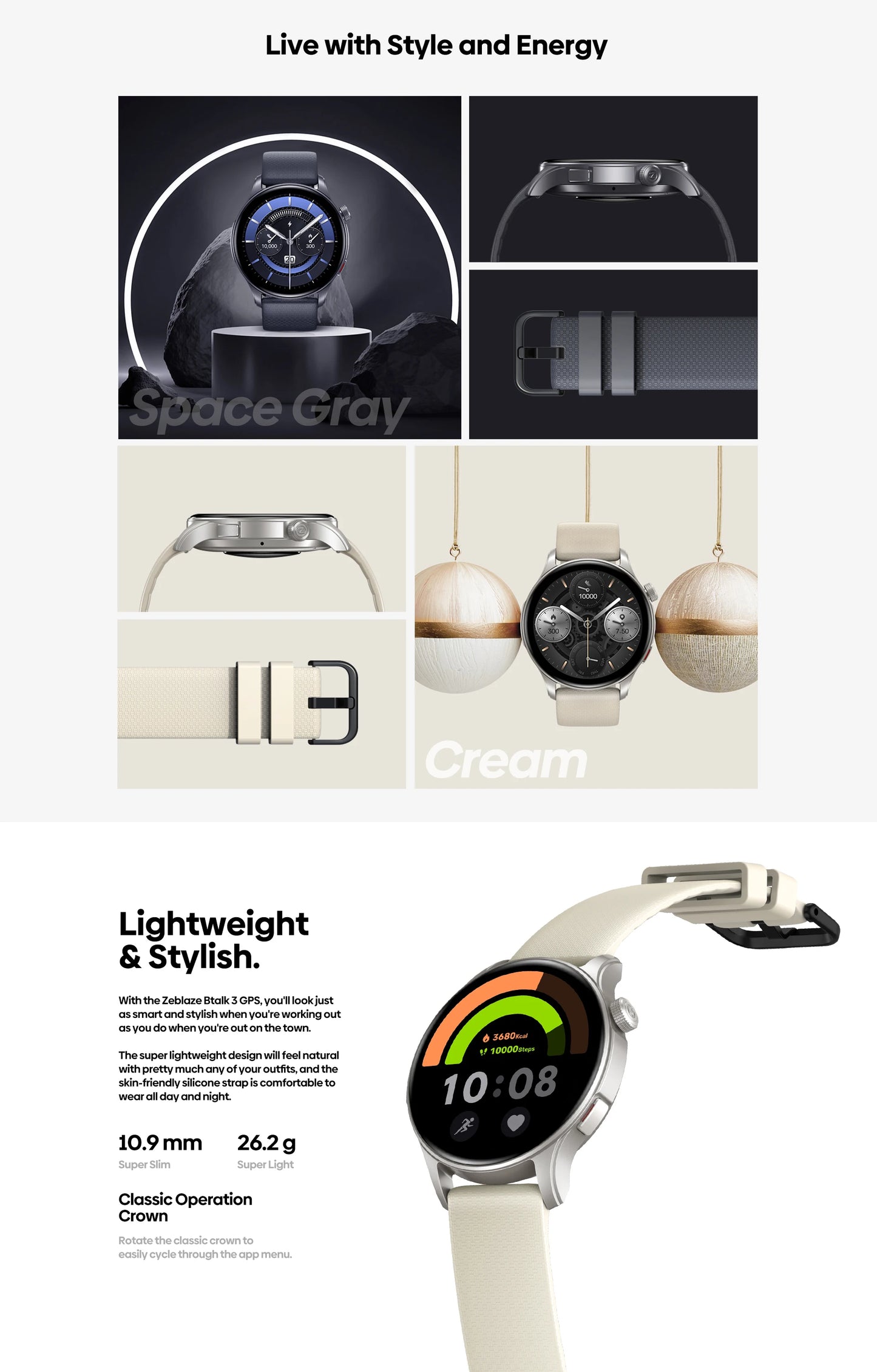 New Zeblaze Btalk 3 GPS Smartwatch 1.43" AMOLED Screen Dual Straps Make/Answer Phone Calls Heart Rate SpO2 Stress Tracking Watch