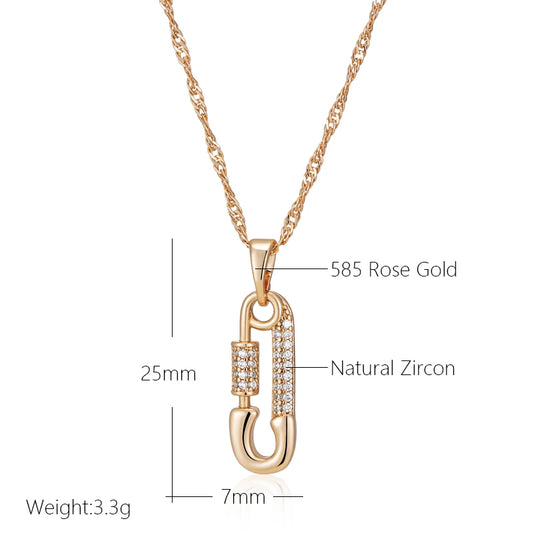 Trendy 585 Rose Gold Color Personality Pin Shape Pendant Necklace for Women