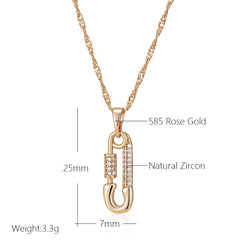 Trendy 585 Rose Gold Color Personality Pin Shape Pendant Necklace for Women