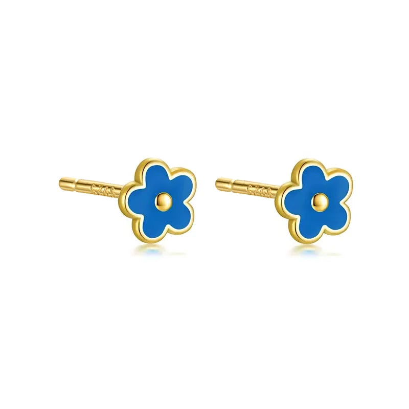 WANTME 925 Sterling Silver Romantic White Enamel Flower Screw Bead Stud Earrings for Women Fashion Simple Piercing Jewelry Gift