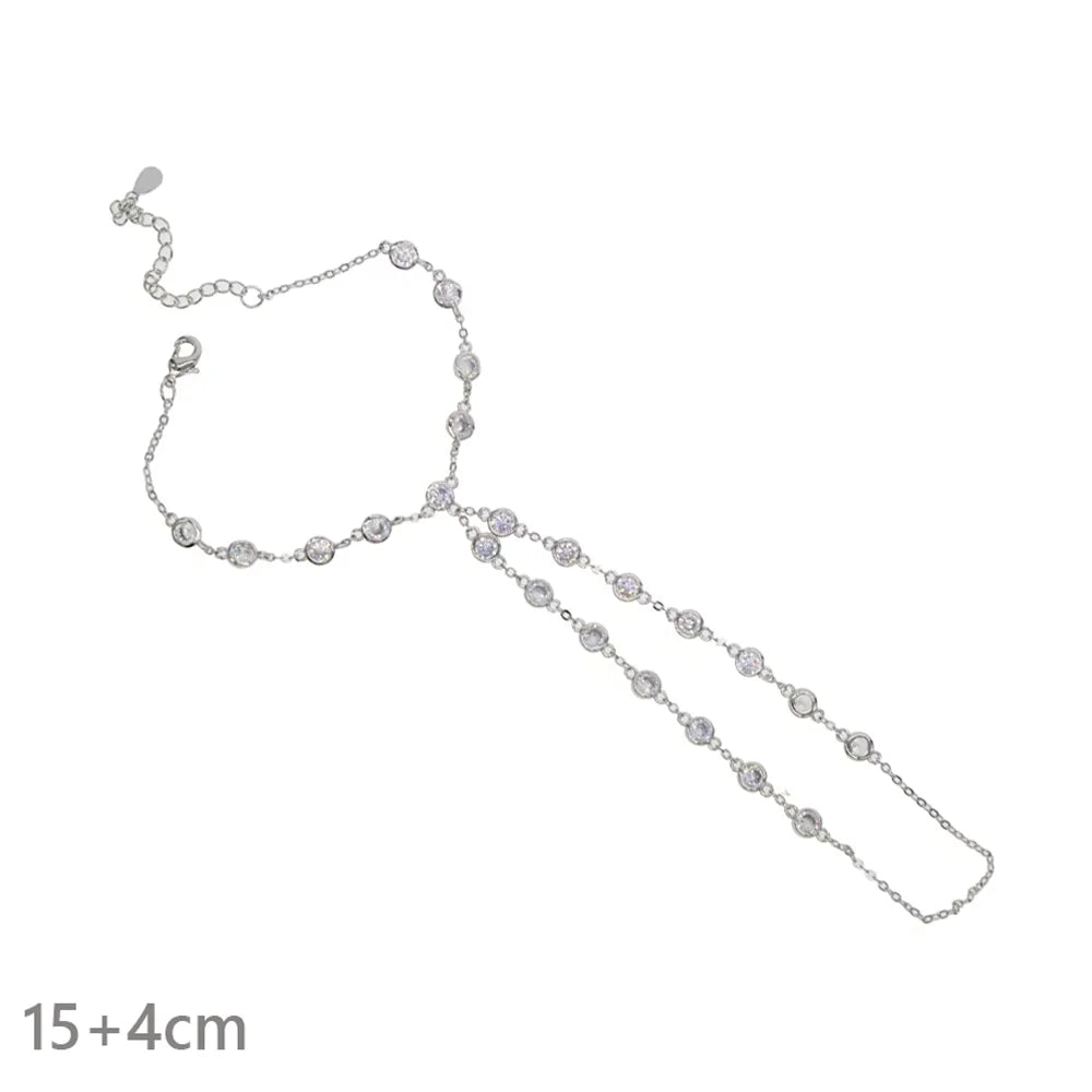 High Quality Long Tassel With Slippy Bar Bling Round Oval Triangle CZ Setting Women Unique Bracelet Wrap One's Finger Jewelry