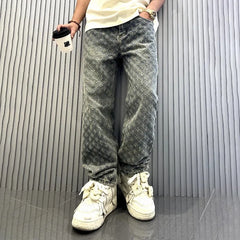 Denim Pants Male Straight Fitting Baggy Bottoms Distressed Wide Jeans For Men