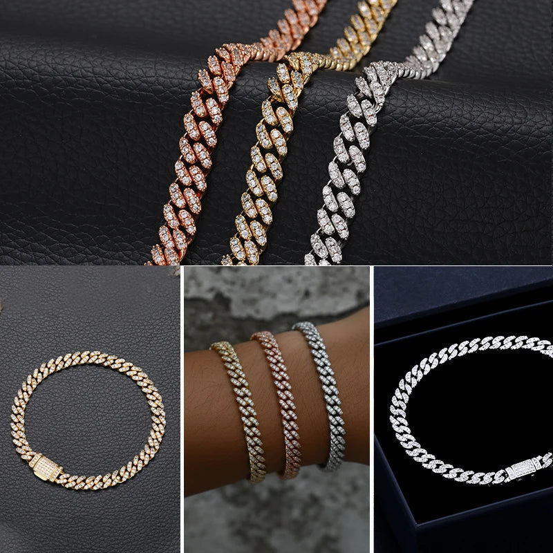 6mm 8mm Miami Cuban Chain Bracelet for Men Women Hip Hop 5A Cubic Zirconia Iced Out Jewelry