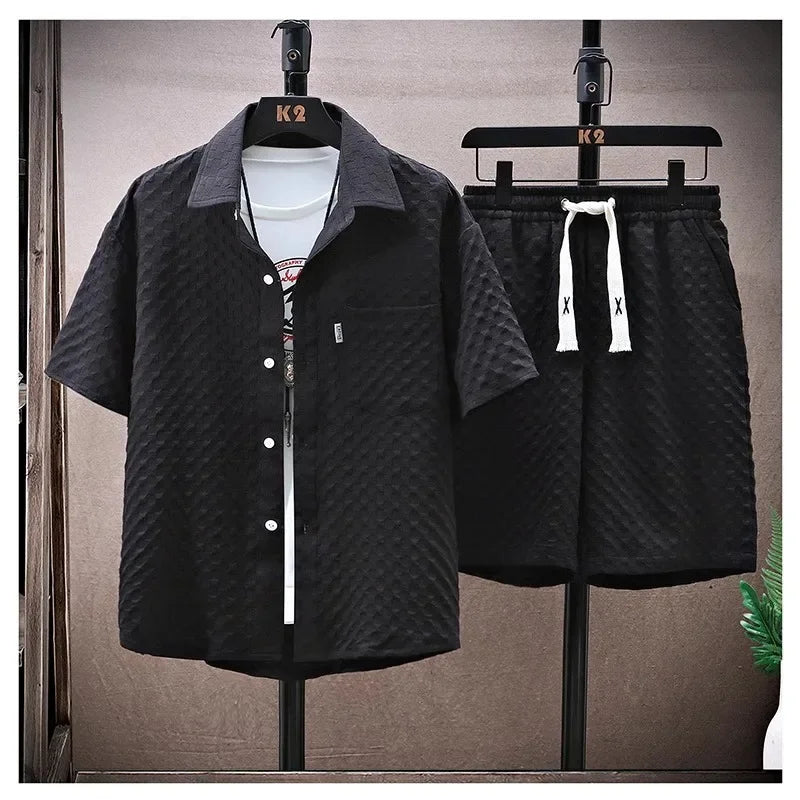 Casual Thin Sports Two-piece Set 2024 Summer Ice Silk Suit Men's Trendy Short Sleeve T-shirt Shorts One Set