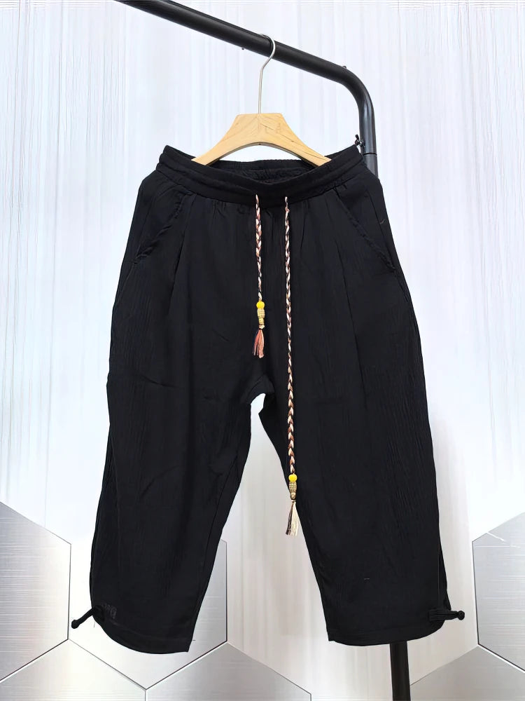 Summer Beach Cotton Linen Shorts Men Baggy Wide leg Casual Capris Pants Male Sport Running Shorts 2025 Linen Trousers