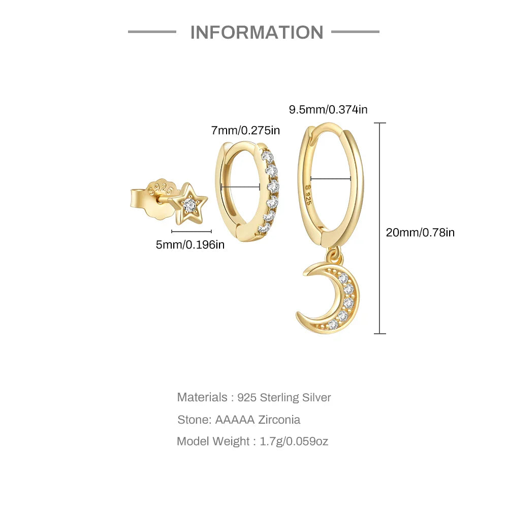 ROXI 925 Sterling Silver 3PCS DIY Hoop Earring With Piercing Stud Earring Set Women Men Party Wedding Jewelry Set pendientes 925