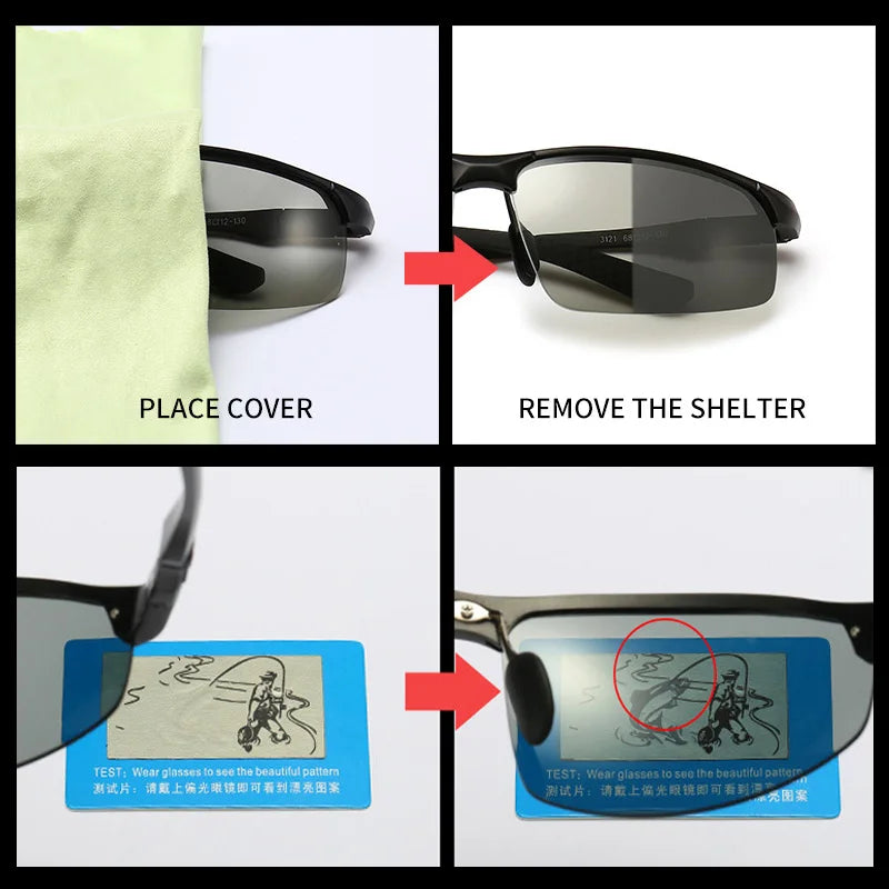 Sunglasses Men Polarized Day Night Driving Glasses Aluminium Rimless