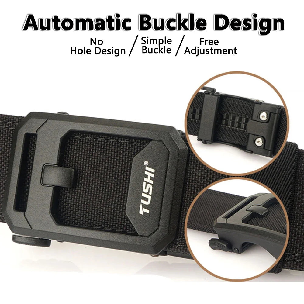 TUSHI Hard Tactical Belt for Men Sturdy Nylon Metal Automatic Buckle Police Duty Military Belt Outdoor Girdle IPSC Accessories