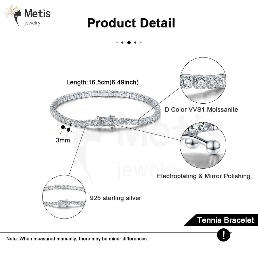 Dainty Full Moissanite Tennis Bracelet 18k Gold Plated 925 Sterling Silver D Color Lab Created Diamond Bracelet for Women Men