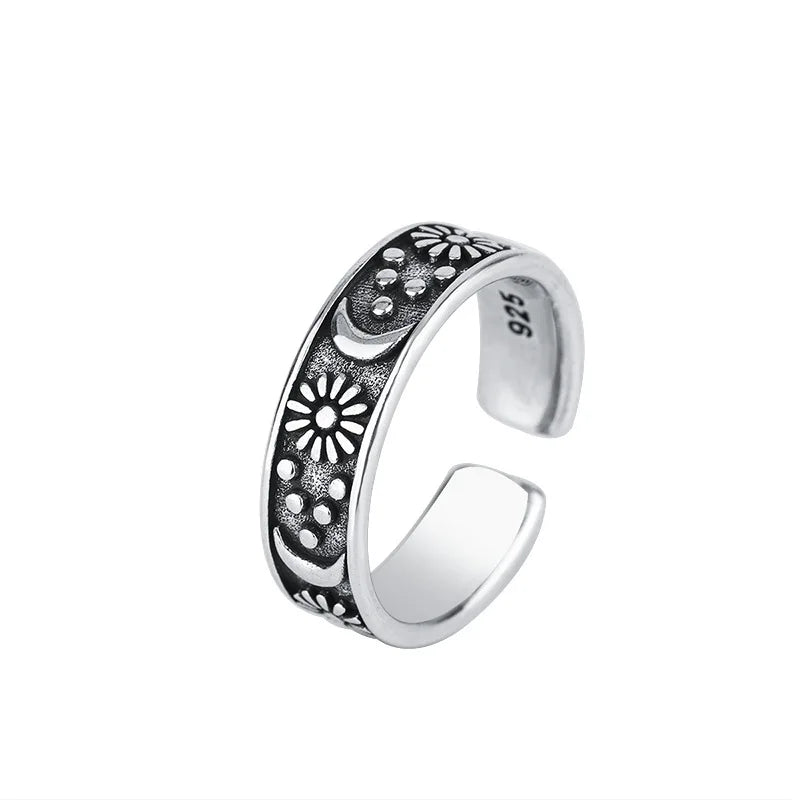 925 Sterling Silver Sun Moon Rings For Women Engagement Luxury Jewelry Vintage