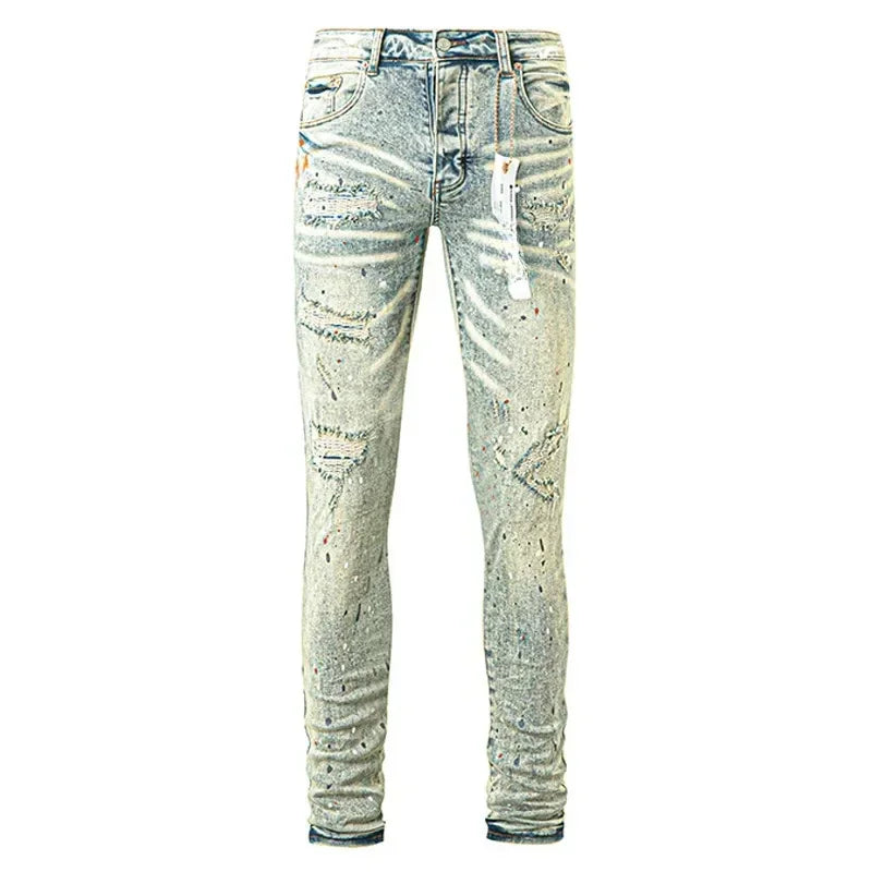 Purples jeans Men personalized cat whisker trousers American straight leg