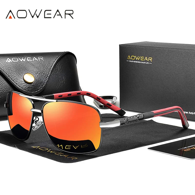 AOWEAR Retro Polarized Sunglasses for Men Women Driving UV400 Vintage Sun Glasses Unisex Mirror Eyewear with Case