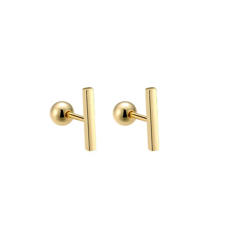 WANTME 925 Sterling Silver Fashion Simple Golden Flower Beads Small Stud Earrings for Women Teen Piercing Jewelry Accessories