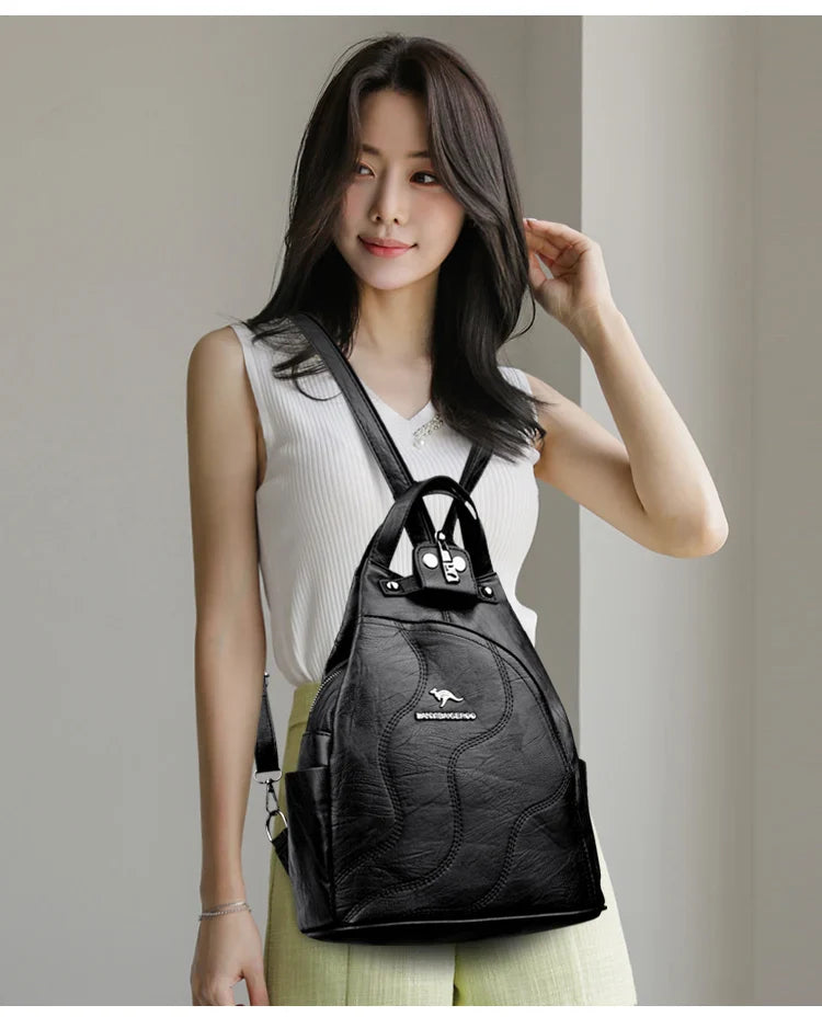 Women Leather Backpacks Zipper Female Chest Bag Travel Back Pack Ladies Bagpack Mochilas School Bags for Teenage Girls Sac A Dos