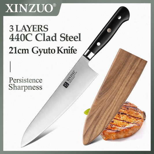 210mm Chef Knife 3 Layer 440C Core Clad Steel Kitchen Knives Stainless Steel