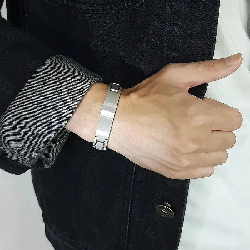 Punk SOS Custom Text Logo Men Stainless Steel Bracelet watch band Personalized Black Engrave Name Bracelets Gift Jewelry