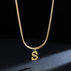 Gold Plated Stainless Steel Pendant Necklace for Women Snake Chain Initial Letter