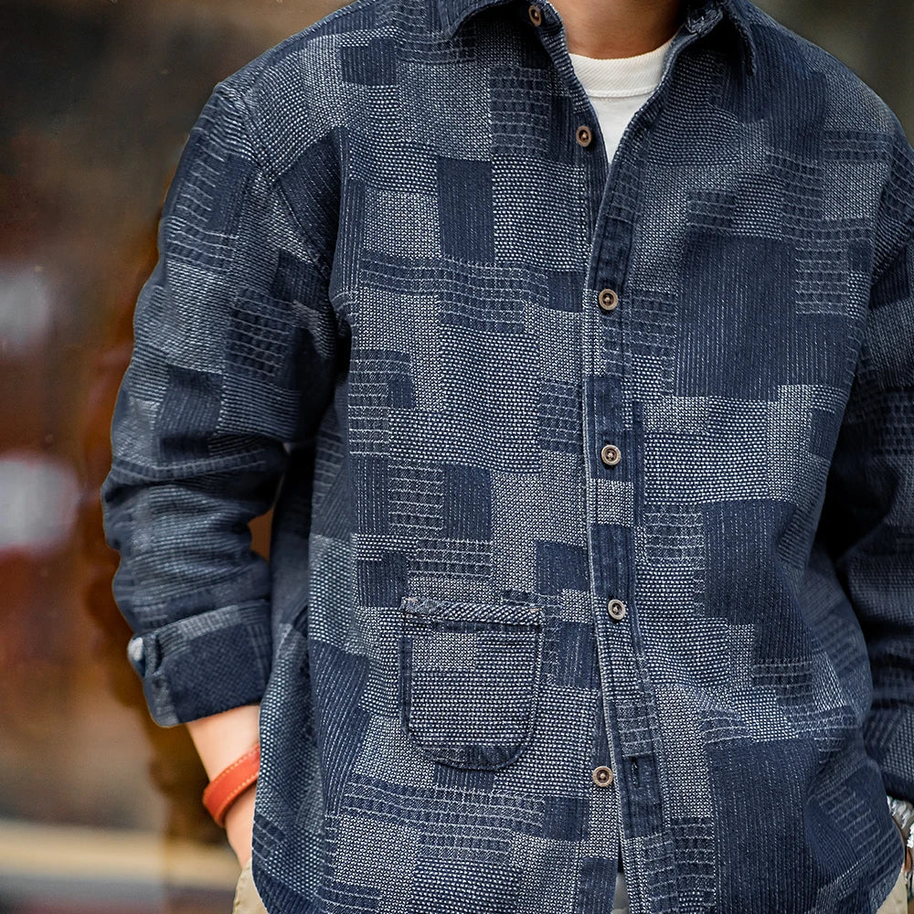 Maden Japanese Retro Boro Denim Shirts for Men