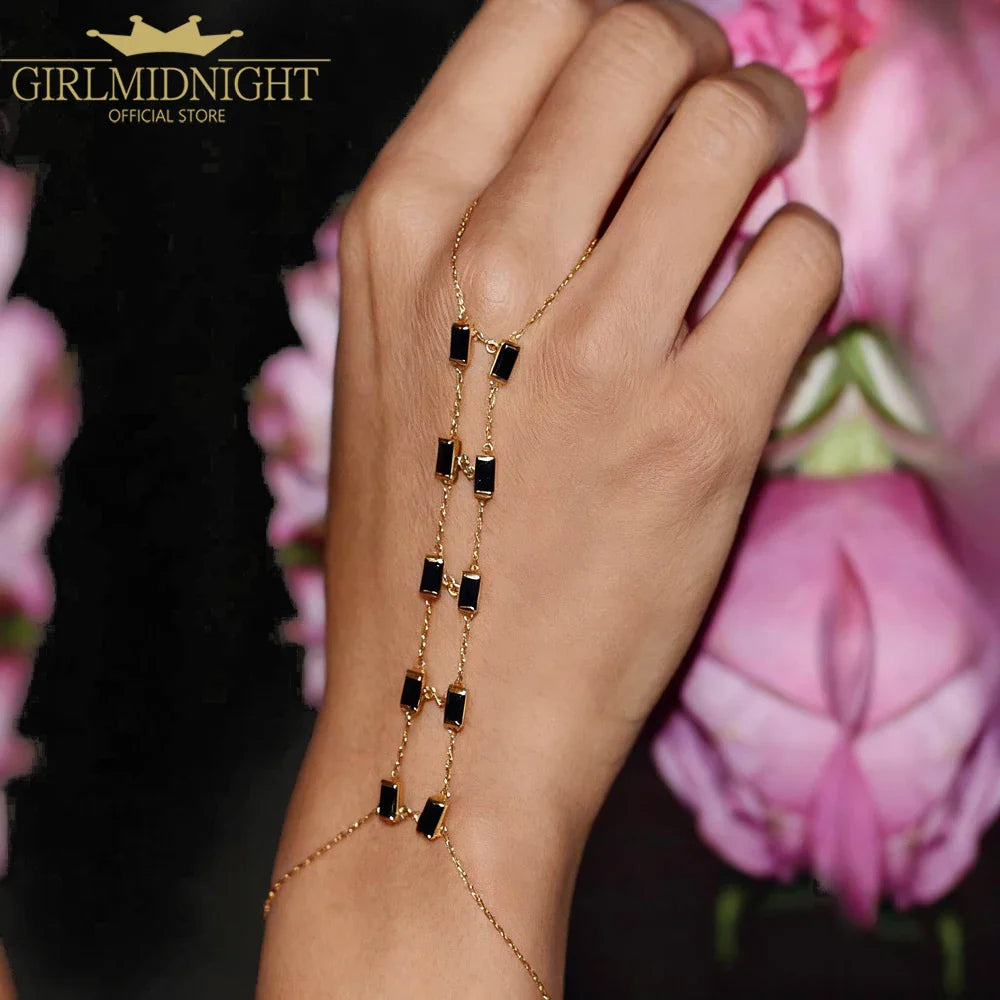 2025 New Micro Pave Clear CZ Tassel Hand Chain Bracelet Gold Color With Round CZ Station Double Chain Fashion Women Jewelry