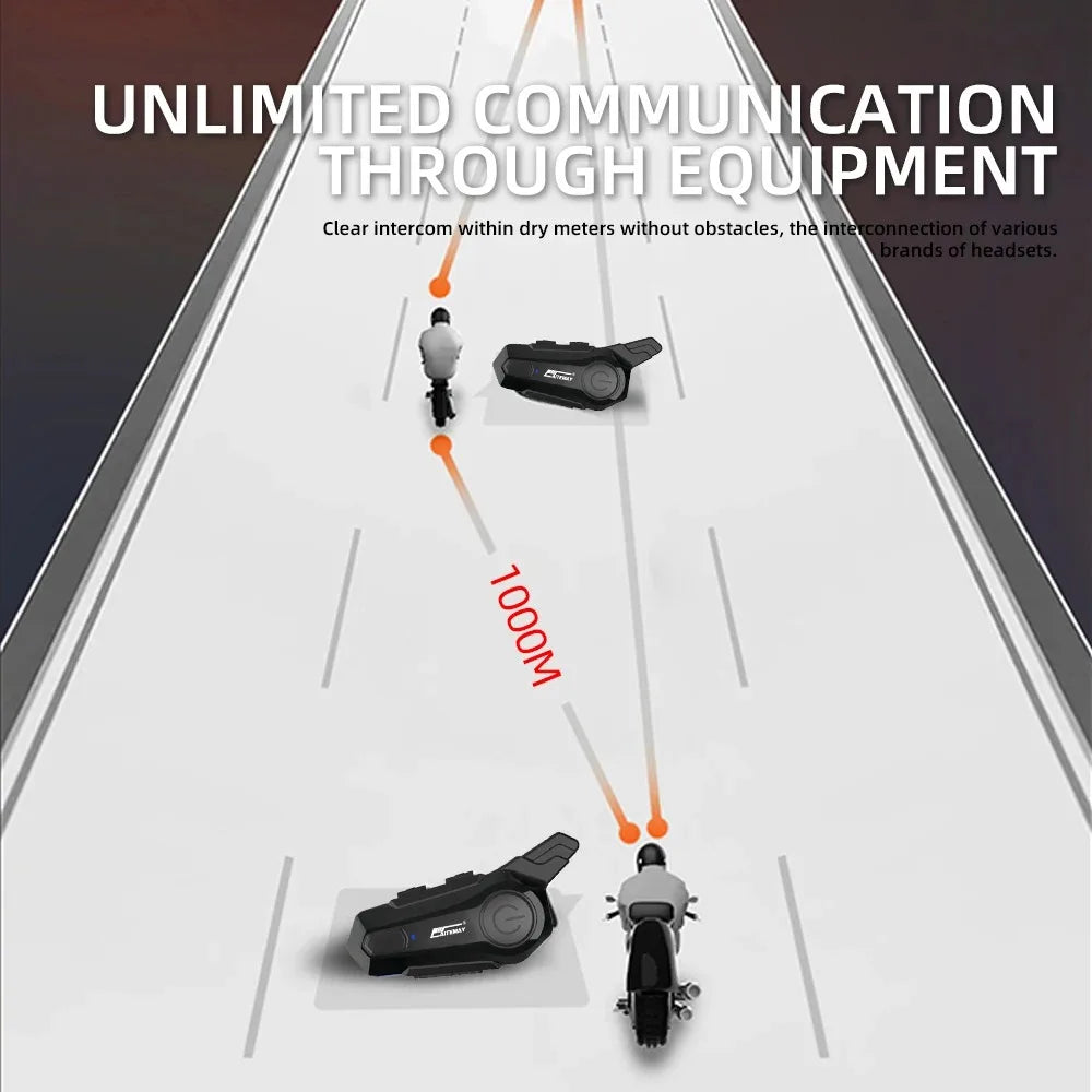 Bluetooth Headphone Motorcycle Helmet Intercom Headset 1000M For 2 Rider Intercomunicador Moto Wireless Interphone Handfree Call