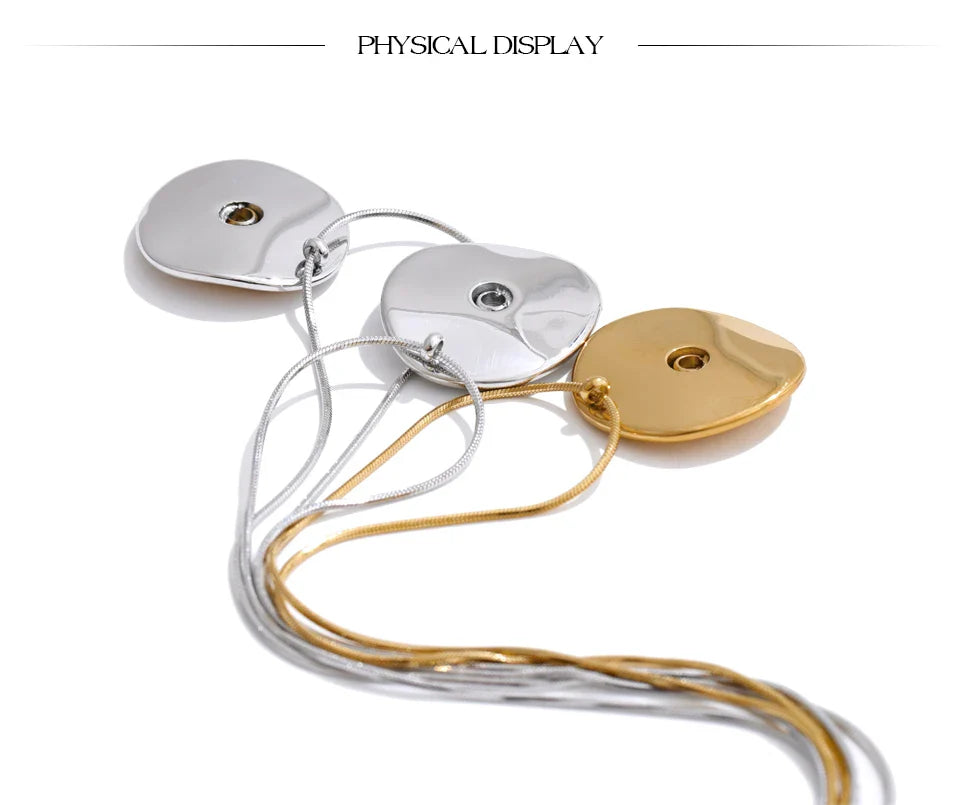 Yhpup Double Round Pendant Fashion Necklace Water Resistant Metal Stainless Steel Daily Waterproof Jewelry Recommend