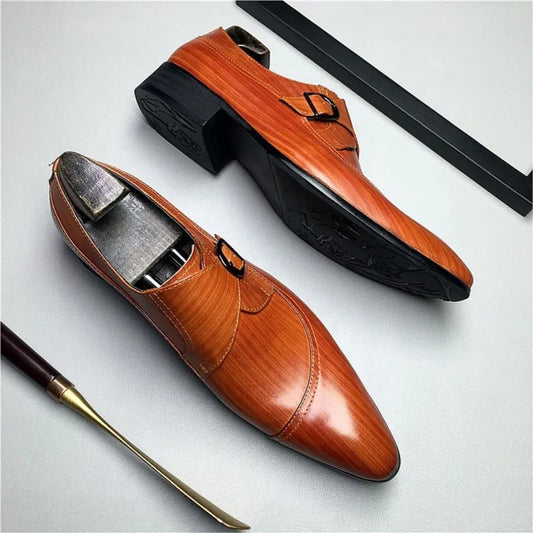 Handmade Man Loafers Genuine Leather Black Monk Strap Men Dress Shoes