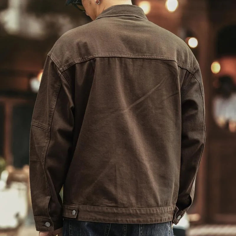 Spring and Autumn New Fashion Solid Color Retro Cargo Jacket Men's Casual Coat