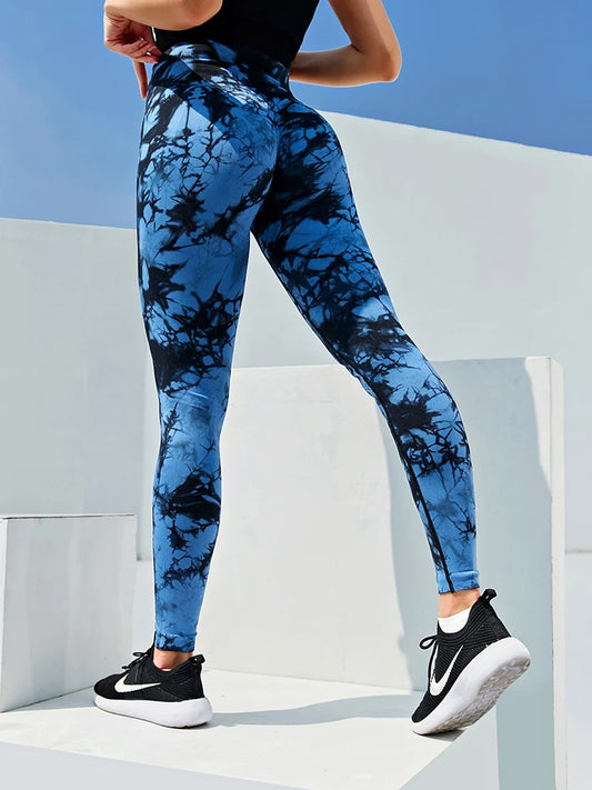 Tie Dye Push Up High Waist Leggings Stretch Athletic Women Pants