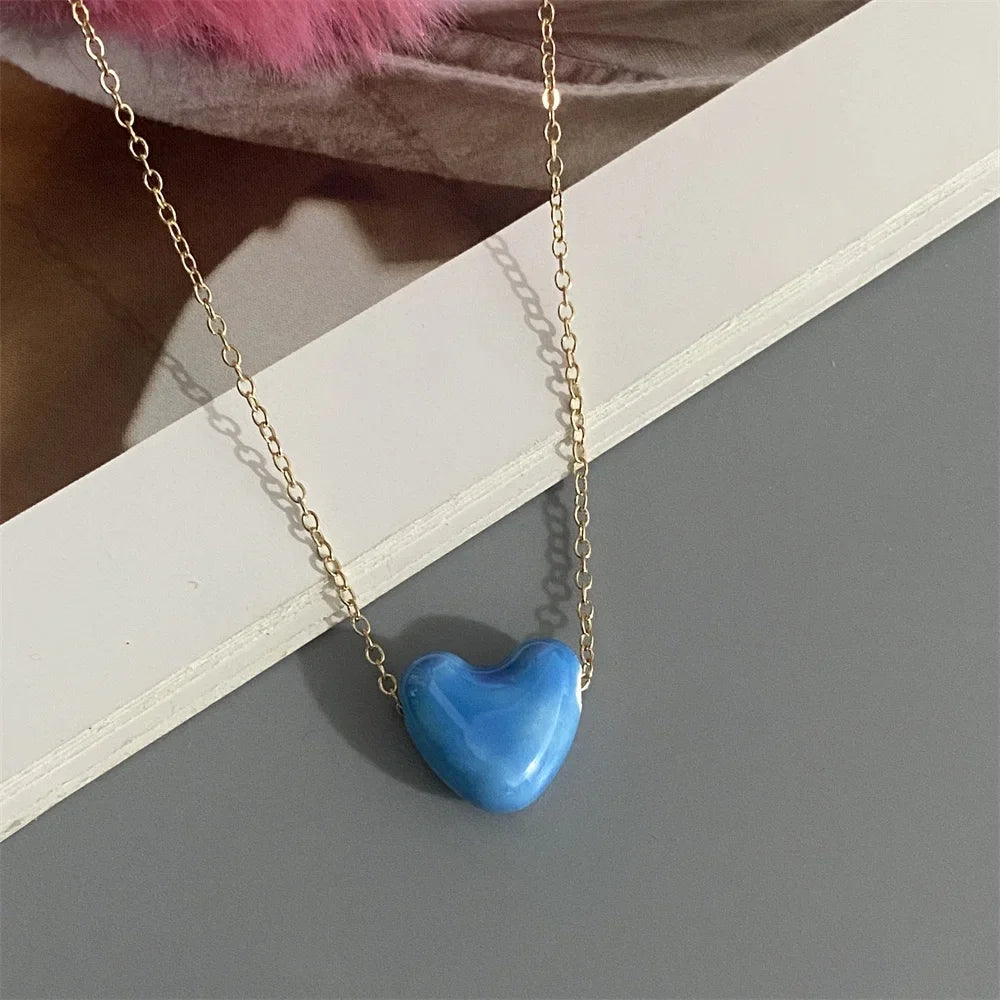 1 PC Fashion Love Heart Choker Necklace Various Color Gift Necklace Golden Color Link Chain Neck Jewelry