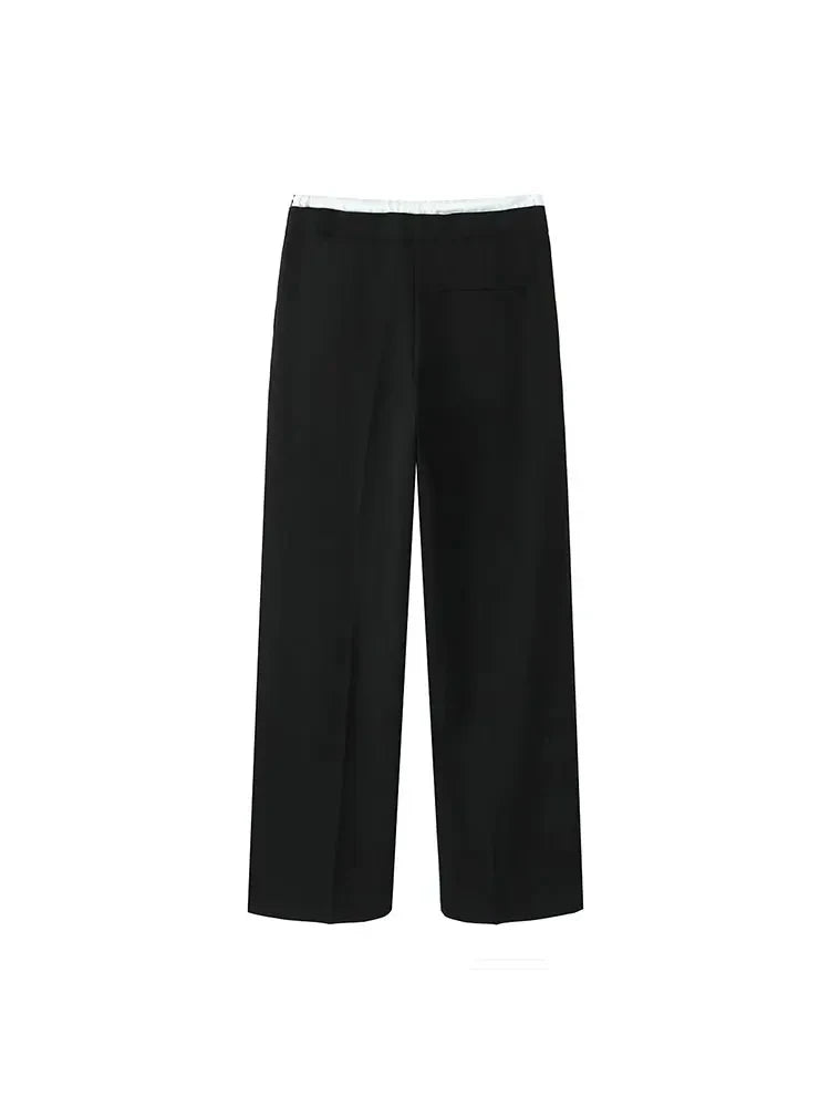 Women Fashion Streetwear Loose Casual Splice Design Wide Leg Britches