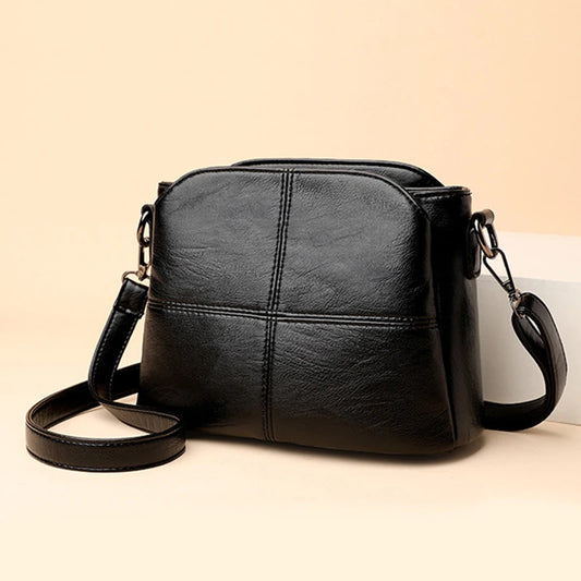 Vintage Women's Soft PU Leather Shoulder Bag Square Solid Color Crossbody Middle