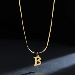 Gold Plated Stainless Steel Pendant Necklace for Women Snake Chain Initial Letter