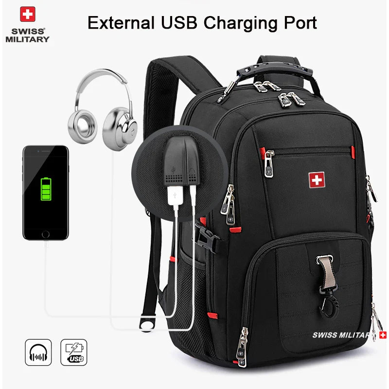 SWISS MILITARY Fashion Travel Multifunction Large Capacity Male Bag Usb Charging Waterproof 23 inch Laptop Backpack Men Mochila
