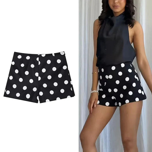 Women Fashion Polka Dot Printing Shorts Vintage High Waist Casual Loose Shorts