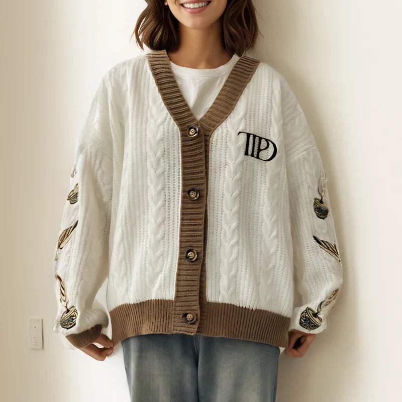 Autumn Women Trend Loose Fitting Floral Embroidered Knitted