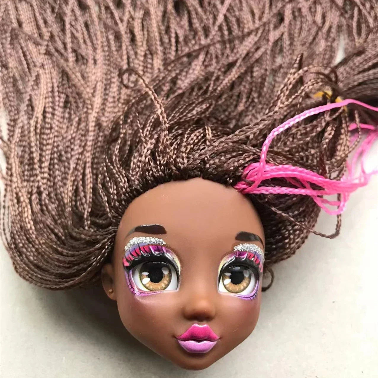 Quality Doll Heads Sparkly Alive Glasses Eyes No Hair Doll Parts White Purple Gold Hair Blue Black Skin Doll Accessories