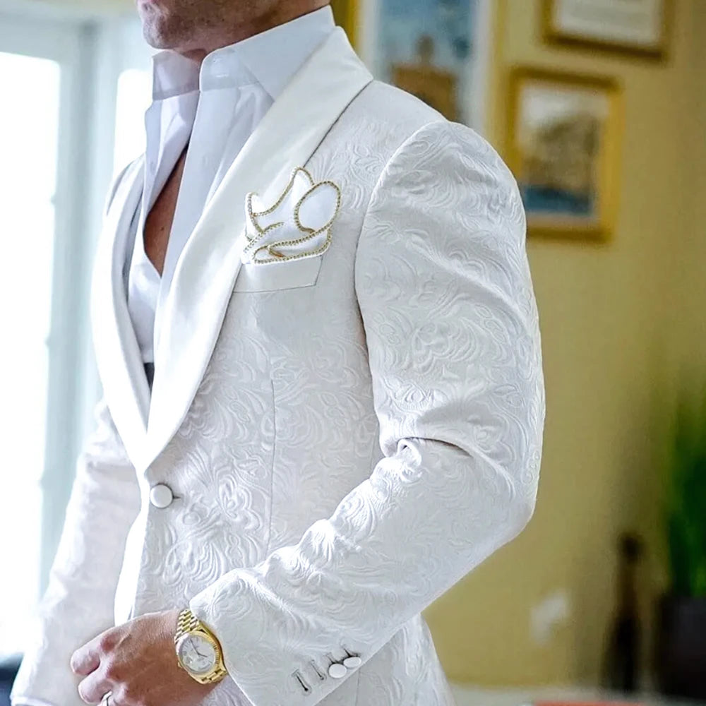 Luxury White Jacquard Men's Suit Jacket High-quality Male Formal Occasions