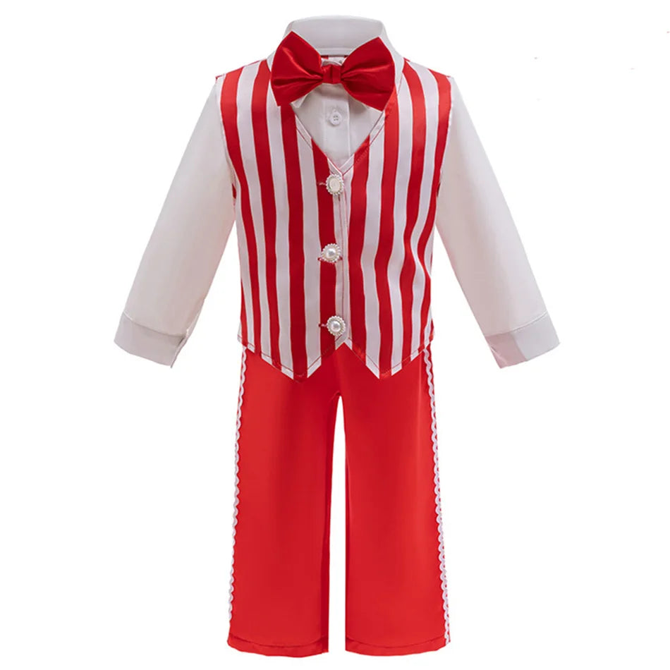 Boys Christmas Suits Xmas Event Festival Party Costume Set Kids Long Sleeves Red White Stripes Bowtie Prom Outfits Toddler Gift