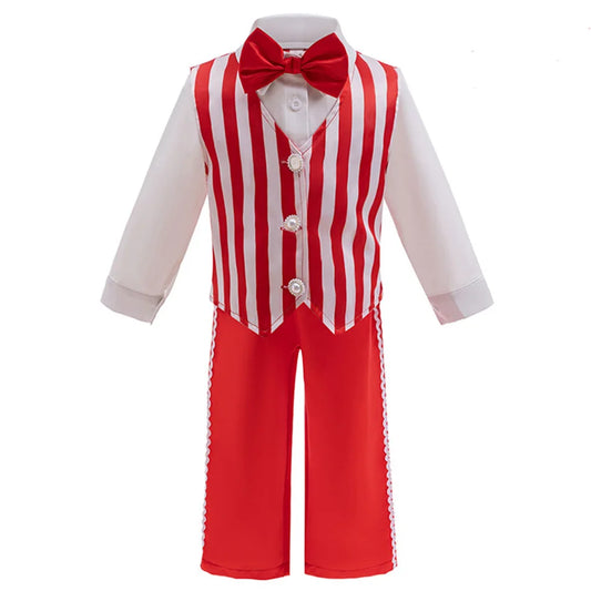 Boys Christmas Suits Xmas Event Festival Party Costume Set Kids Long Sleeves Red White Stripes Bowtie Prom Outfits Toddler Gift