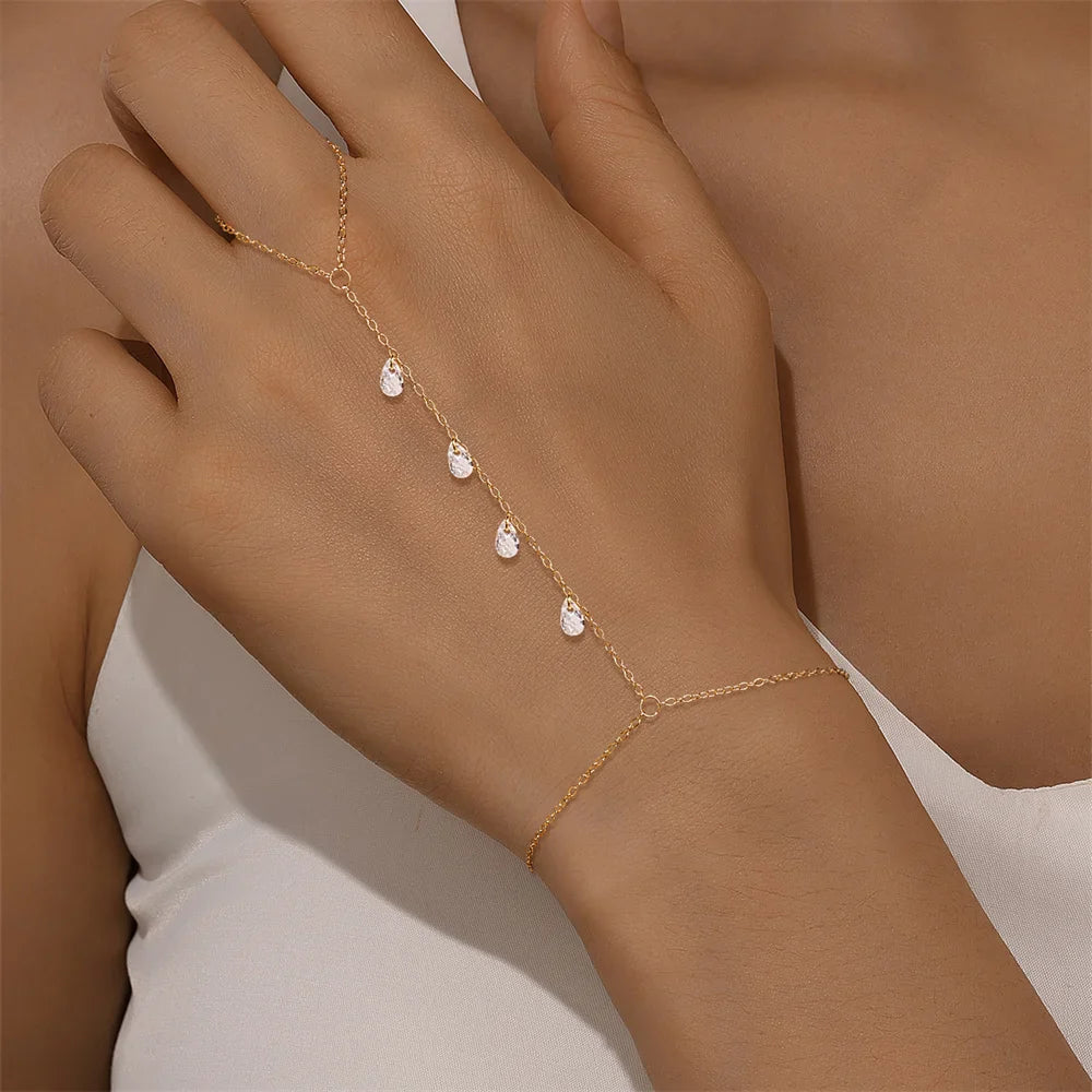 ROXI 925 Sterling Silver Heart/Star Zircon Bracelet With Finger Design For Women Hand Chain Accessories Party Jewelry Gift