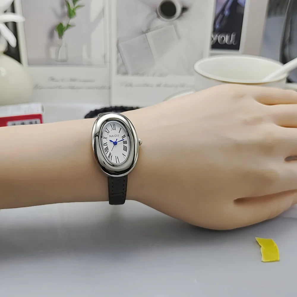 Luxury Women Vintage Oval Goose Egg Quartz Watch Leather Strap Wristwatch Dress Ladies Watches Christmas Gift Clock Relojes