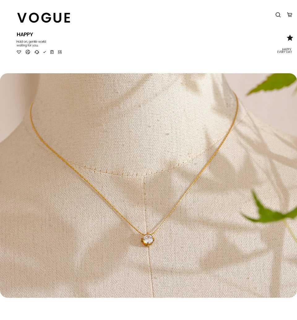 Yhpup Korean Chic Stainless Steel Shiny Cubic Zirconia Cast Delicate Necklace Pendant for Women Daily Waterproof Basic Jewelry