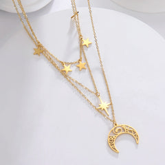 Teamer Three Layer Witchy Necklace for Women Star Moon Stainless Steel Necklaces