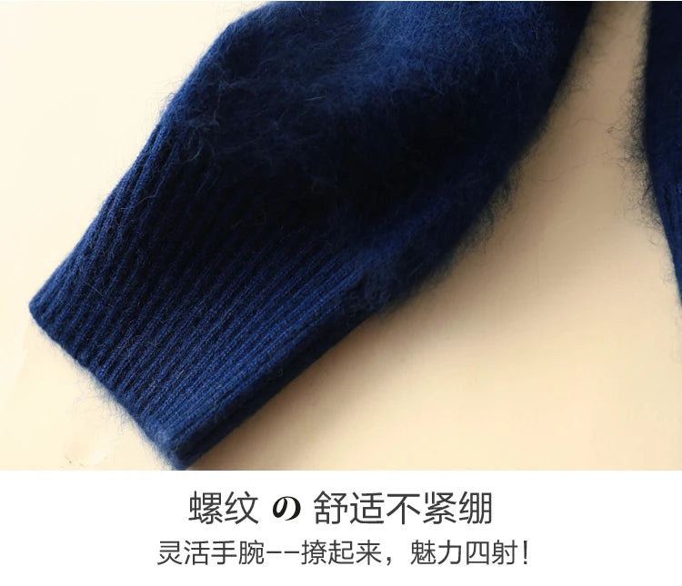 Women Cardigan Large Size Warm Pure Mink Cashmere Sweaters O-neck Loose Coat